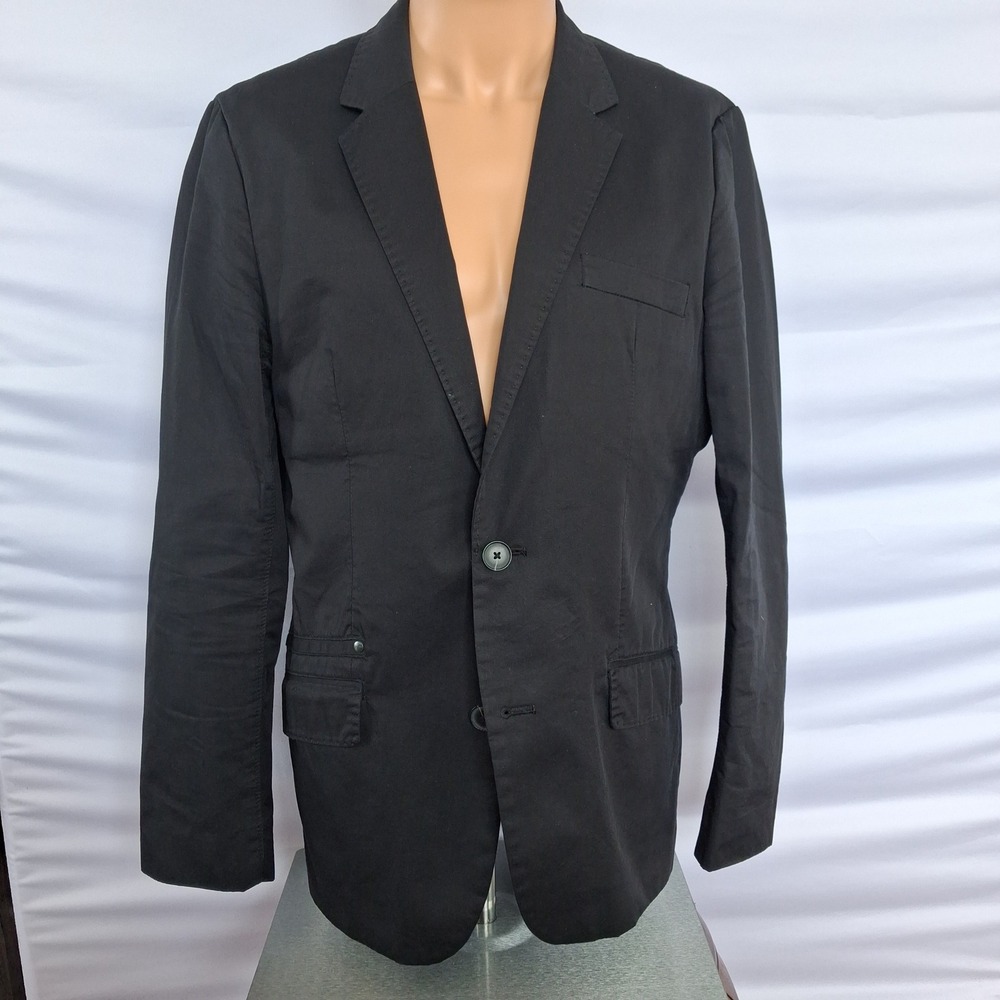 Esprit de Corp Mens Black Cotton Two Button Blazer Jacket Utility Style